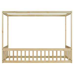 Lit enfant à baldaquin en bois massif avec barrière de sécurité, jaune terreux, structure durable, pour chambre d'enfant - Product Image 5