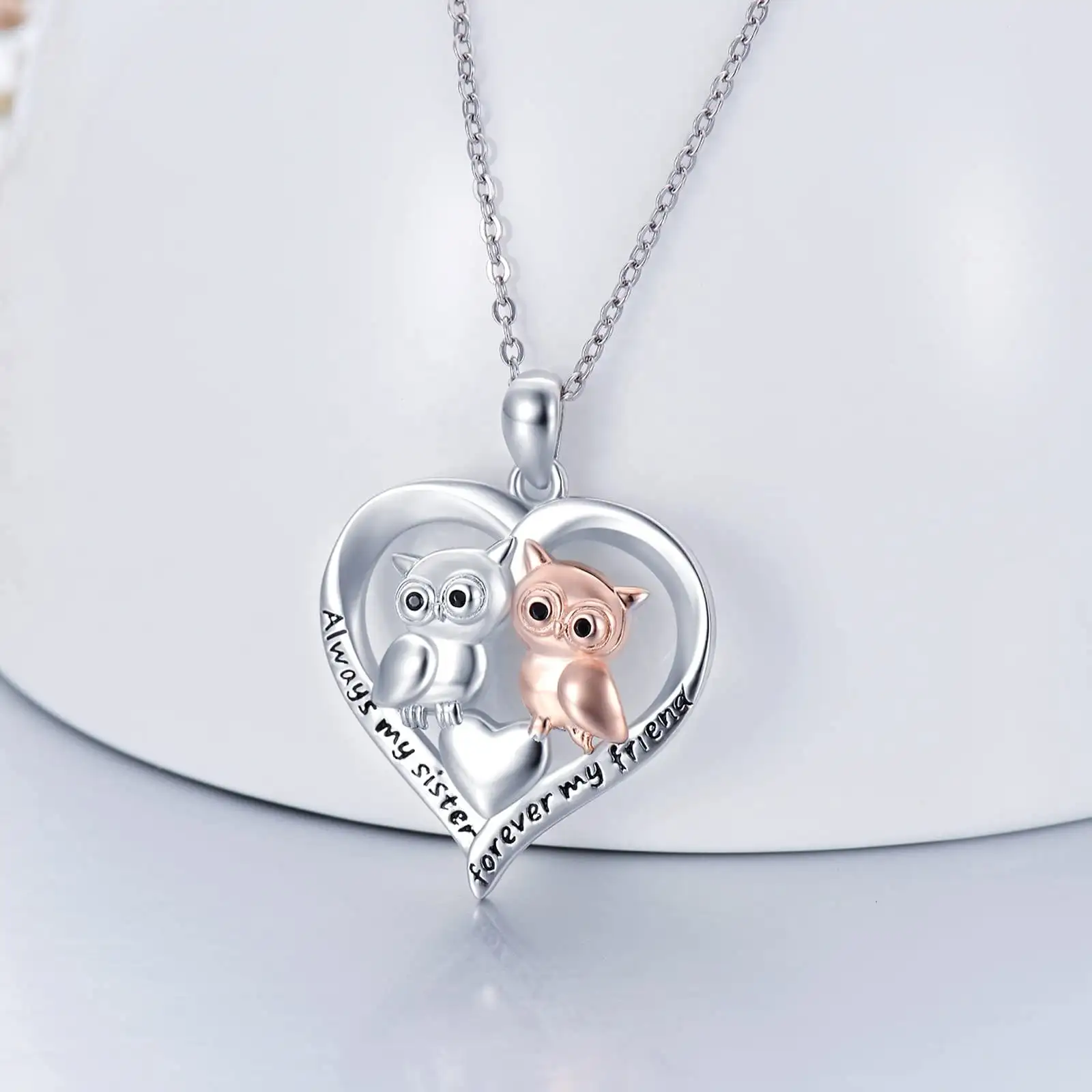 YFN takı hediye için 925 ayar gümüş kalp sevimli hayvan baykuş kolye kolye kardeş kızlar