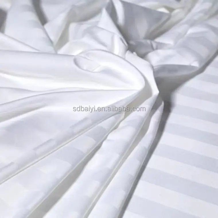 Vente en gros 100-150 GSM tissu à rayures en satin blanc uni polyester coton 1CM/2CM/3CM tissu de literie blanc rayé en satin