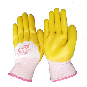 Longlida P338 White Yarn Yellow PVC Full Layer Gloves Waterproof Oil Resistant Work Safety Gloves General Purpose - Product Image 1