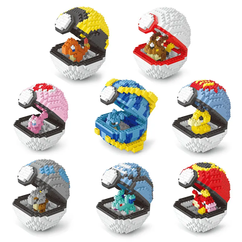 Çocuklar için toptan oyuncak plastik yapı taşları çocuk Mini tuğla Anime sevimli Squirtle Pika Poke evcil hayvan topu çocuklar yapı taşları