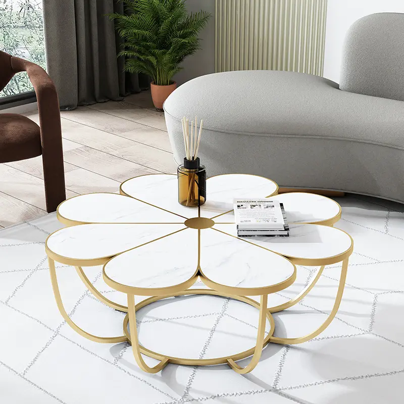 Momusical — table basse nordique moderne, en marbre et métal, en fer, blanc, noir, doré, design moderne, 2022