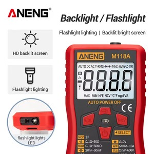 Multimètre numérique automatique miniature M118A True RMS avec fonction lampe torche et détection de tension sans contact (NCV) - Capte jusqu'à 6000 valeurs - Product Image 4