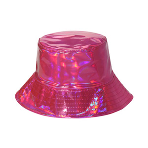 Luxury Fashion <strong>Purple</strong> Fisherman Cap Shining Color Gold Silver Female Man Trend Stage Performance Party PU Leather Bucket <strong>Hat</strong> - Product Image 3