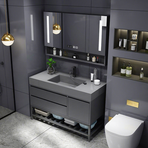 Mueble de Baño Grande de Lujo en Acero Inoxidable Negro con Lavabo de Diseño Moderno - Product Image 1