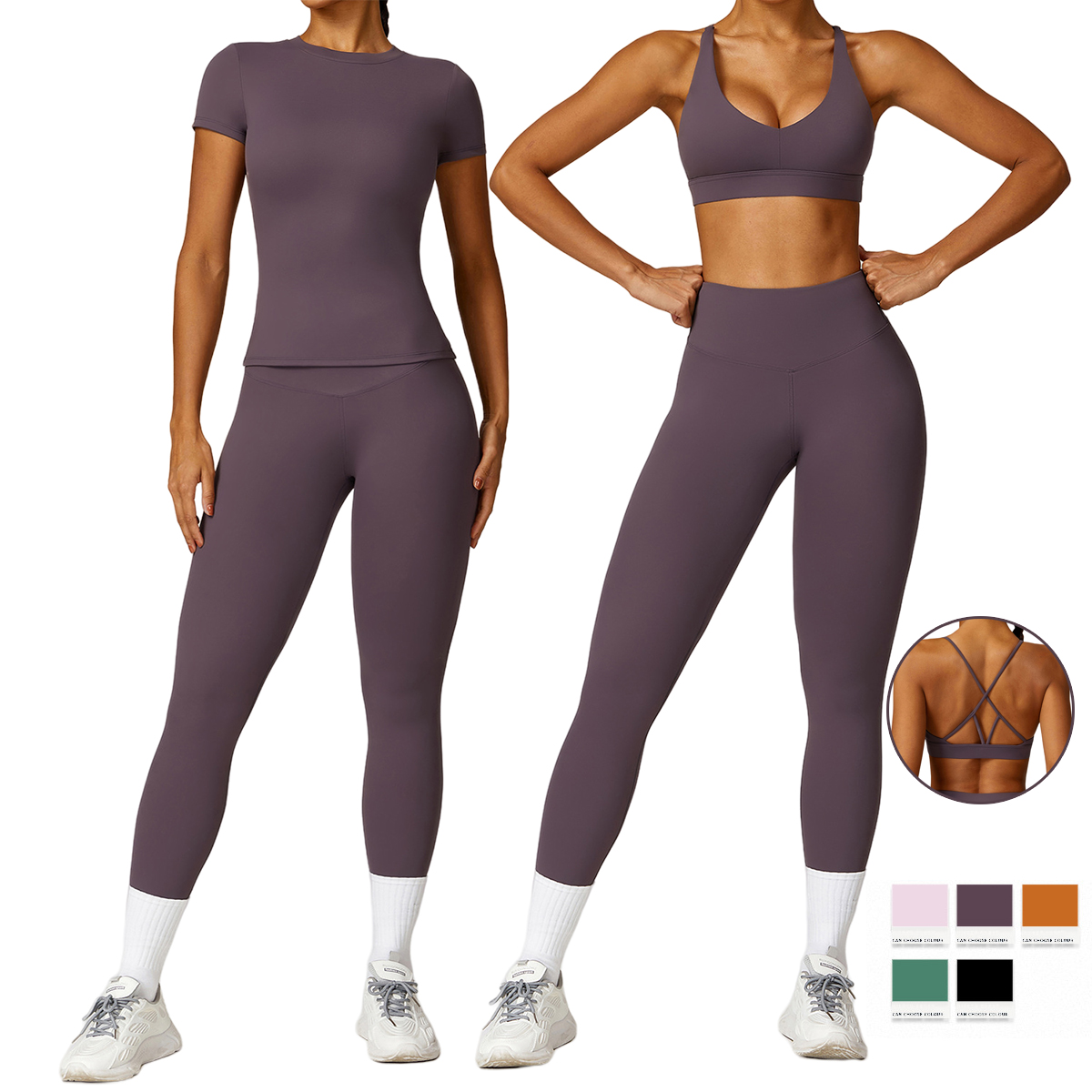 Women's Soft Comfortable 4 Way Stretchy High-waisted Yoga Leggings Pants Fitness Short Shirt Bra Top Outdoor Yoga Sports Wear