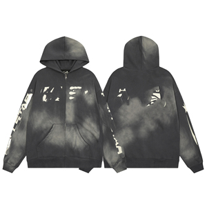 Esclusiva transfrontaliera per H**l S**r: Felpa con cappuccio casual da coppia in puro cotone stampato, effetto invecchiato, vestibilità ampia, primaverile - Product Image 2