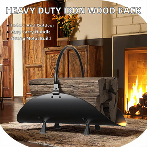 Porta Leños Moderno de Hierro para Interiores y Exteriores, Negro, Resistente, Metálico, con Asa, en Oferta - Product Image 2