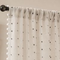 COSENNATUR Rideau Voilage 1 Pièce Noir Gris à Pois en Fil Candy 100% Polyester 110gsm avec Bordure Pompon et Ruban, à Passe-Tringle, Vente en Gros