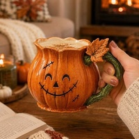 Tasse Citrouille en Résine, Figurine Décorative d'Halloween, Tasse à Boire Style Céramique, Visage Effrayant, Cadeau d'Automne