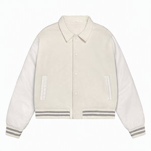 Chaqueta Varsity Blanca al por Mayor, de Alta Calidad, con Mangas de Cuero y Lana, Estilo Urbano para Hombre, Corte Cuadrado, Logotipo Personalizado, Chaqueta Bomber de Béisbol - Product Image 1