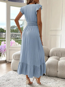 Robes longues décontractées de luxe pour femme, taille naturelle, vertes, à manches courtes et col en V, idéales pour les fêtes, cadeau d'anniversaire - Product Image 6