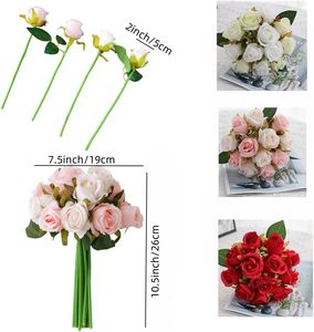12 Heads Silk <b>Artificial</b> Roses <b>Bouquet</b> for Valentine's Day Flowers Arrangement Home Office Parties Bridal Wedding Decoration - Product Image 2