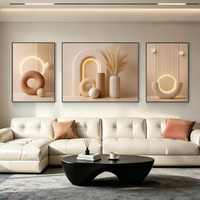Lukisan Dekoratif Ruang Tamu Geometris Netral Modern, Seni Dinding Bunga Triptych 3D Mewah, Lukisan Porselen Kristal