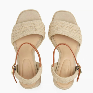 Sandales à talons hauts épais pour femmes, plateforme fantaisie, matériaux tressés, bout ouvert, à bride cheville, style escarpins - Product Image 6