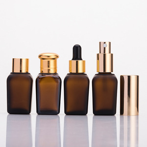 Vente en gros de flacons en verre ambré carrés, opaques, de qualité médicale, flacons distributeurs de sérum, flacons cosmétiques carrés en verre, 50 ml - Product Image 3