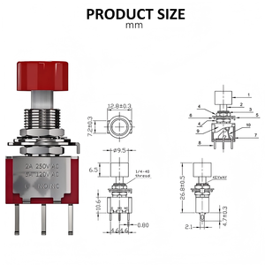 लाल क्षणिक पुश बटन स्विच 1nc 6 मिमी बढ़ते छेद आईपी 65 स्तर धातु इलेक्ट्रॉनिक संरचना अधिकतम वोल्टेज 250v - Product Image 2