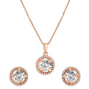 Trendy CZ American Diamond Teardrop Pendant <b>Necklace</b> with <b>Earrings</b> <b>Set</b> for Women Rose Gold Beautiful Jewelry for Casual Party - Product Image 6