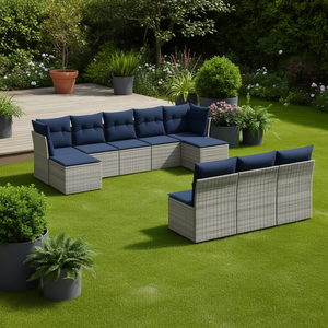 Gray Poly Rattan Patio <b>Sofa</b> Set 10 Piece With Cushions Outdoor <b>Garden</b> Furniture Contemporary Design - Product Image 2
