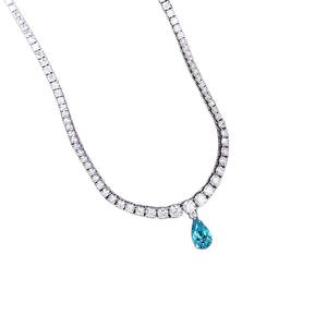 Elegante Collana con Pendente a Goccia Blu Scuro in Diamante Sintetico, Romantica Collana Tennis in Oro 18k 14k con Diamanti Coltivati in Laboratorio da Donna - Product Image 2