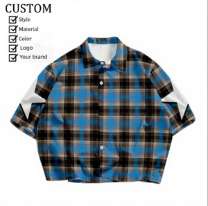 Camisa <span class=keywords><strong>de</strong></span> Manga Corta Oversize para Hombre con Logotipo Personalizado, Estampado Gráfico a Cuadros Victory, Estilo Boxy, Hip Hop Vintage, con Botones - Product Image 1
