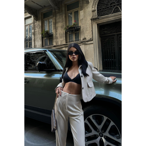 Pantalon en daim beige pour femme, respirant, style évasé, taille élastique, motif formel, délavé, décontracté pour l'automne, taille XL - Product Image 4