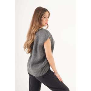 Pull en maille à col rond gris pour femmes en gros - Product Image 3