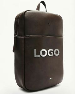 2026 Custom Logo Minimalist <b>Slim</b> Brown PU Leather Laptop <b>Backpack</b> Business Professional Men Travel Rucksack for 14 Inch Notebook - Product Image 3