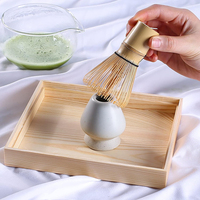 Nouveau design de bol à matcha en verre, porte-fouet chinois en bambou bon marché avec boîte-cadeau