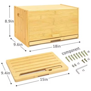 Boîte à pain en bambou 18x9.6x8.9 pouces avec couvercle et plateau pour le rangement de cuisine - Product Image 1