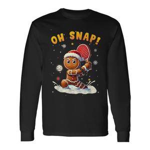 Oh Snap Gingerbreadman Christmas Pickleball T-shirt a maniche lunghe - Product Image 1