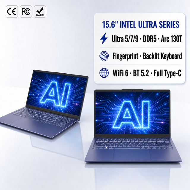 15.6 Inch Intel Ultra 5 7 9 225H 255H 285H RAM DDR5 8GB 16GB 32GB 64GB WIFI 6 Thunderbolt Metal Business AI Laptop