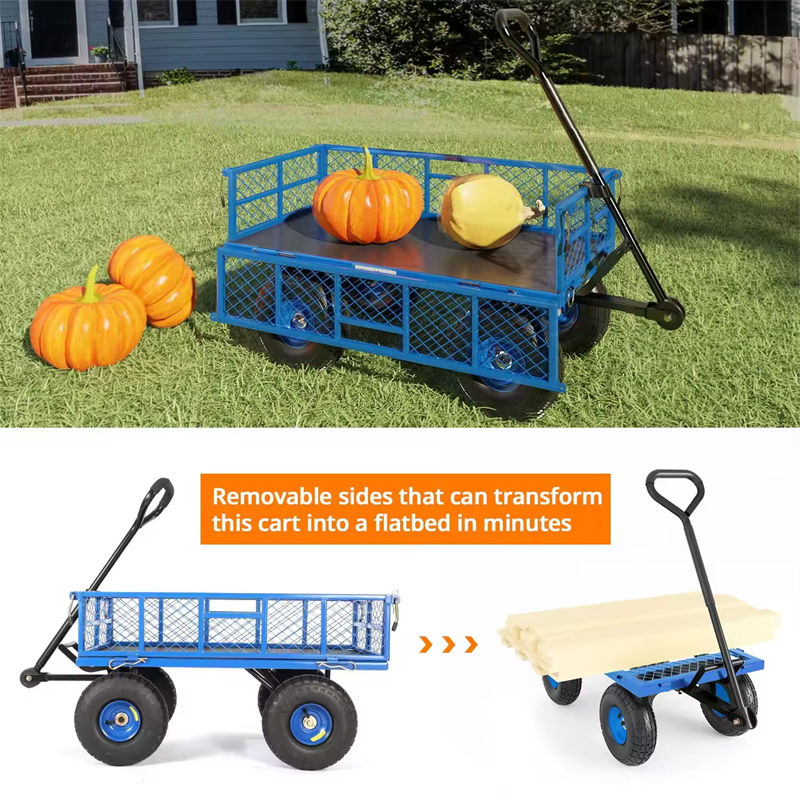 Utility Dump Mesh Trolley Cart with Removable Sides Mesh Garden Cart Utility Wagon