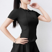 Pakaian Yoga Atasan Olahraga Lengan Pendek Wanita Kaos Setengah Resleting Musim Panas Lari Slim-fit Kerah Fitness