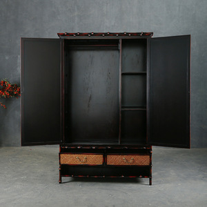 Zhuqige Bamboo <b>Wardrobe</b> Flat Panel Hinged Doors Storage Bedroom Furniture Freestanding Large Tea Cabinet Chinese Style Zen - Product Image 2