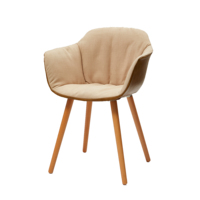Chaise de salle à manger ergonomique moderne avec accoudoirs en tissu rembourrés, assise rembourrée, pieds en bois massif pour la maison, le café, utilisation en intérieur