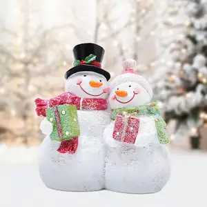 Giáng sinh người tuyết đôi trang trí bức tượng mùa đông trang trí Handmade Snowman Xmas trang trí quà tặng