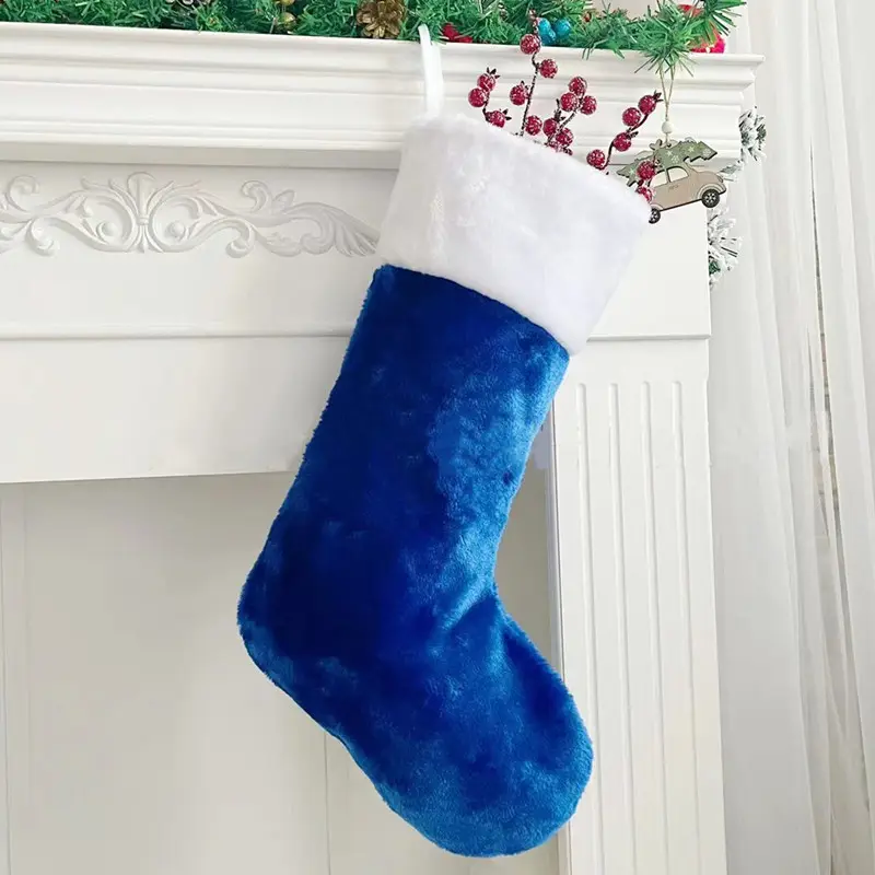 Décorations de Noël de 22 pouces bas de Noël bleus en peluche ornement de Noël bleu et blanc