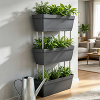 Jardinière verticale en plastique style nordique avec tube de support métallique et réservoir, bac de plantation surélevé pour balcon
