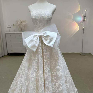 Vestido de Novia de Encaje Floral sin Tirantes, Corte A, con Lazo de Satén, Estilo Boho, Lsjj36 Jancember - Product Image 5