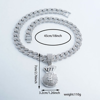 Sac à argent de style hip-hop chinois, pendentif symbole du dollar et chaîne cubaine, bijoux sertis sur toute la surface, tendance dans les rues d'Europe et d'Amérique