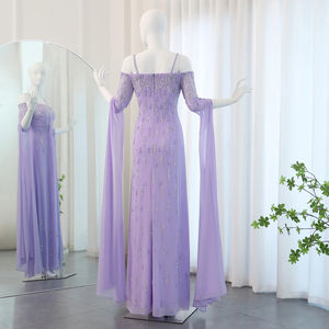 Jancember SZ448 Élégant Lilas Paillettes Perlées Spaghetti Strap Slim Sirène Robes De Soirée - Product Image 2