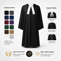 Robe de clergé noire à manches longues, couleur unie, pour pasteur, chorale et personnel d'église, avec logo brodé personnalisé à l'intérieur