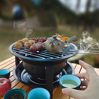 Poêle à bois de camping en plein air, barbecue portable, acier inoxydable, manuel, noir, rond, monobloc