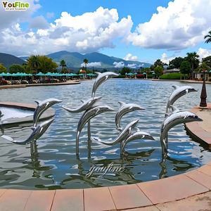 YOUFINE, tamaño personalizado, parques marinos, tamaño real, jardín al aire libre, espejo <span class=keywords><strong>de</strong></span> Metal, estatua <span class=keywords><strong>de</strong></span> escultura <span class=keywords><strong>de</strong></span> delfín <span class=keywords><strong>de</strong></span> acero inoxidable - Product Image 1