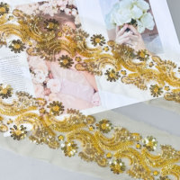 Sequin perlé broderie dentelle garniture or bordure florale à la main accessoires de couture de luxe pour robe Abaya robe de mariée tissu