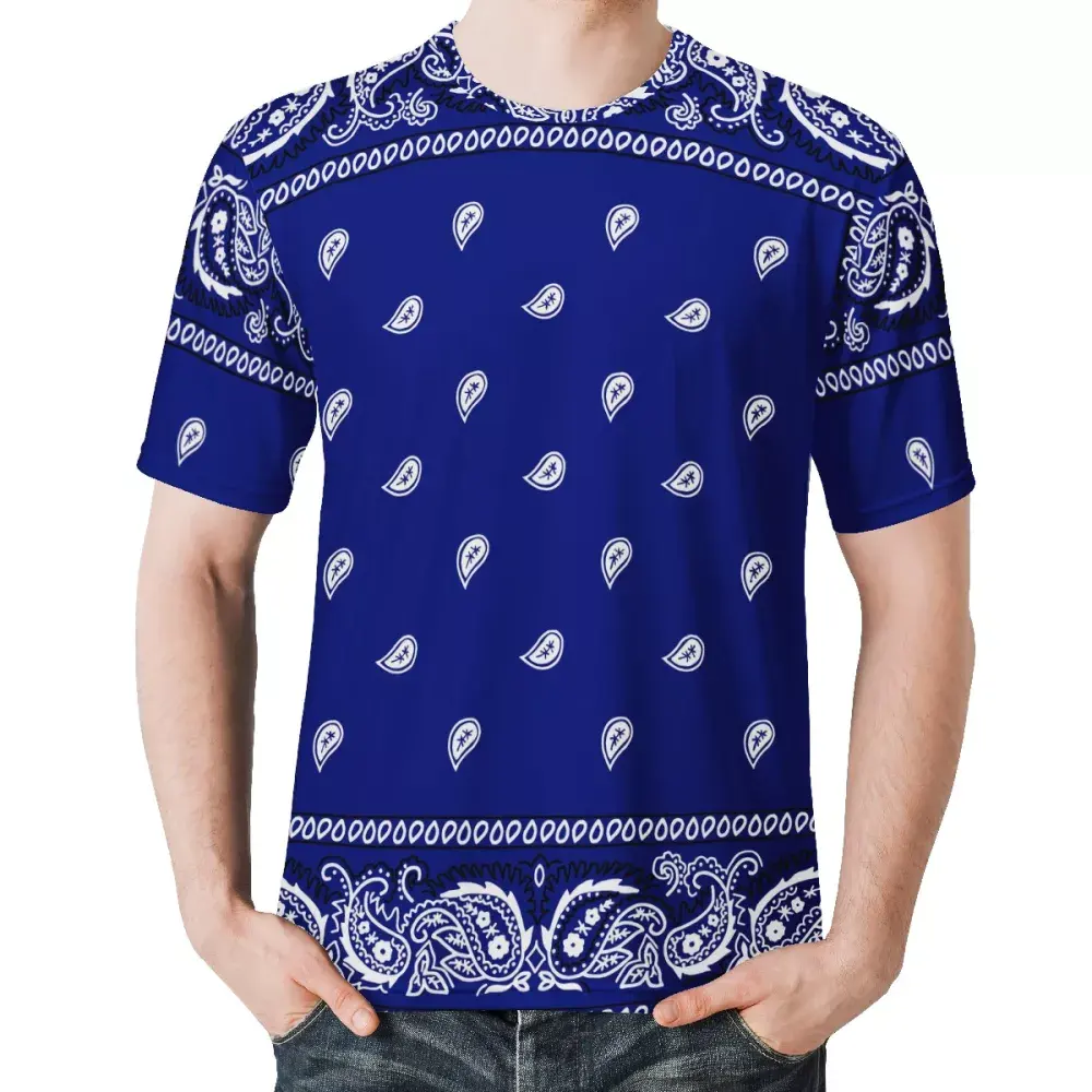 Kraliyet mavi Tshirt talep üzerine baskı Paisley Bandana baskılı stil giyim özel boy erkek tişörtü rahat erkek gömlek