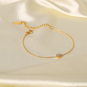 <span class=keywords><strong>Bracciale</strong></span> da Donna con Ciondolo Quadrato in Acciaio Inossidabile Placcato <span class=keywords><strong>Oro</strong></span> 18K e Zirconia Cubica, Catena <span class=keywords><strong>Sottile</strong></span> - Product Image 2