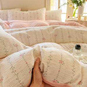 Set Sprei Kasur Motif Sederhana 4 Potong dengan Sarung Bantal untuk Kamar Tidur, Pasokan Pabrik - Product Image 3