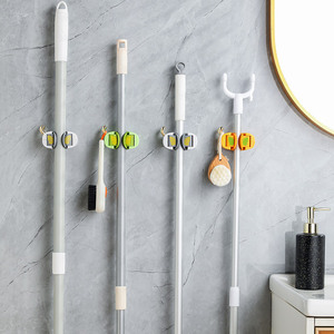 <b>Wall</b> Mounted <b>Mop</b> Holder Storage Rack Round Punch Free Dustproof Cover For Bathroom Cleaning Tools - Product Image 4
